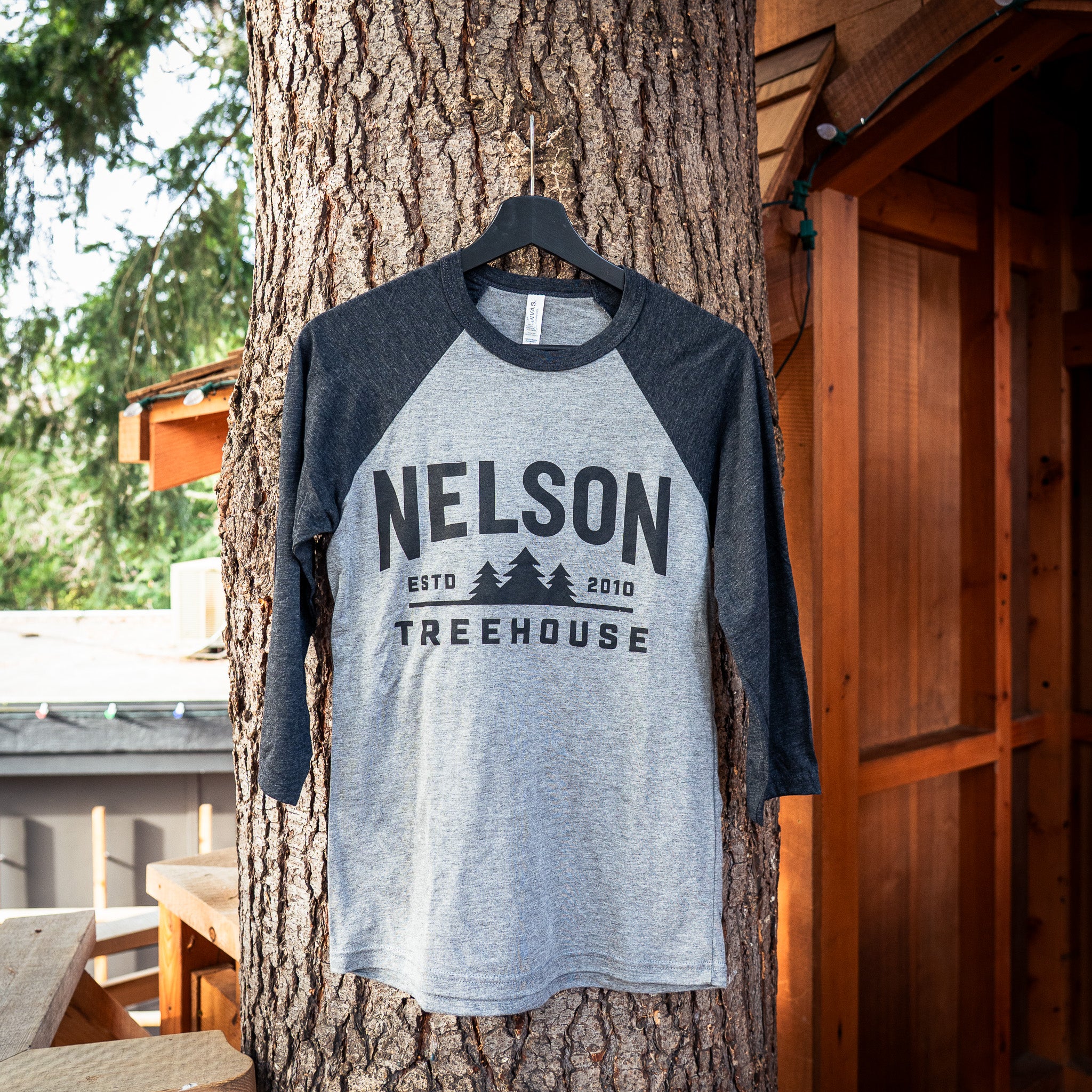 Nelson Treehouse Baseball Tee Shirt - Triblend Raglan 3/4 Sleeve | Be in a Tree - Image 6